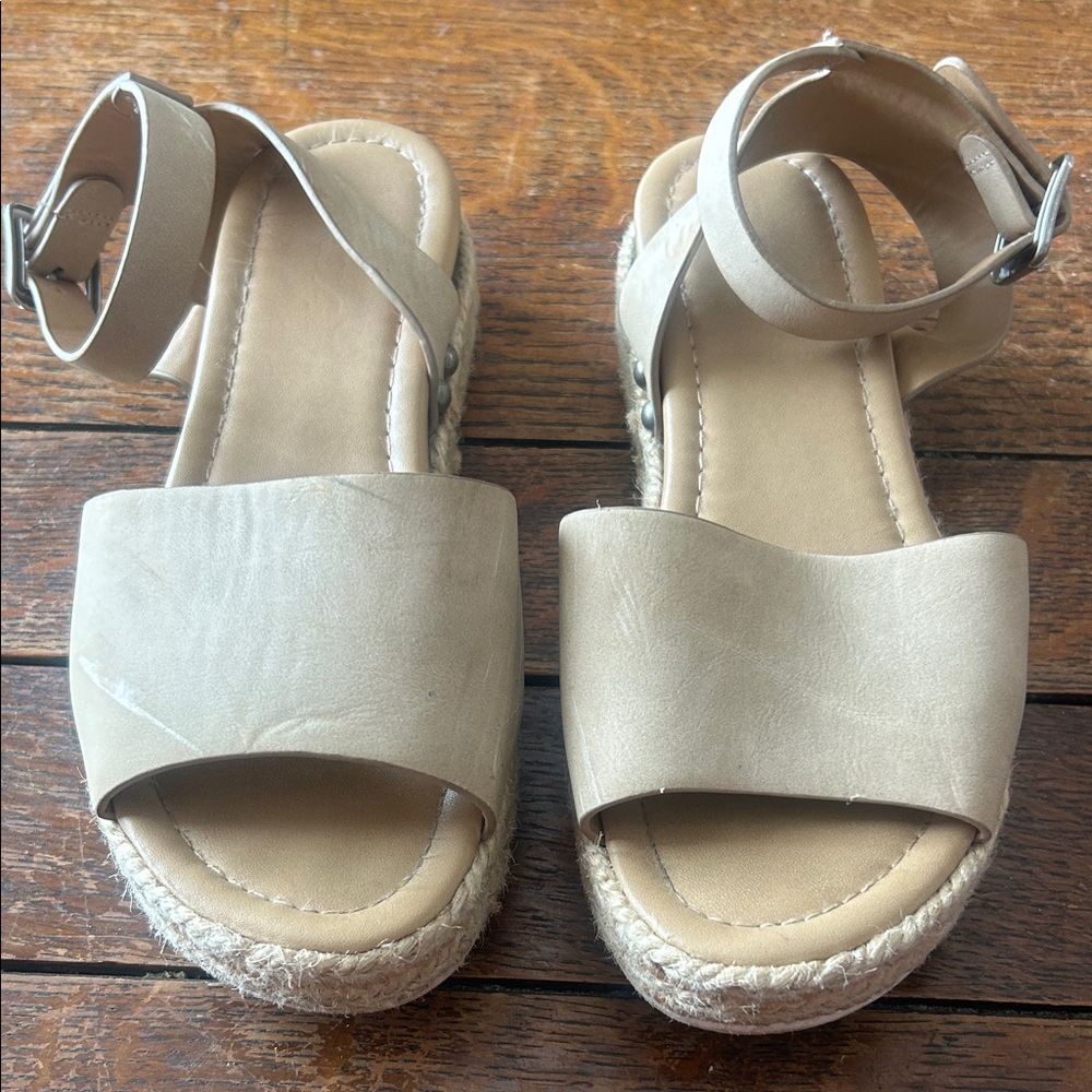 Beige Espadrille Platform Sandals with Ankle Strap